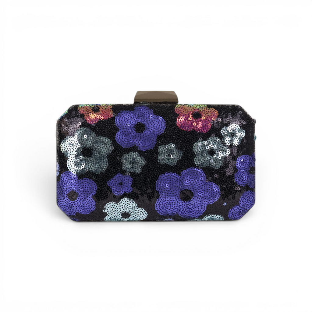 Bolsa Clutch Festa Bordada Floral Azul Marinho