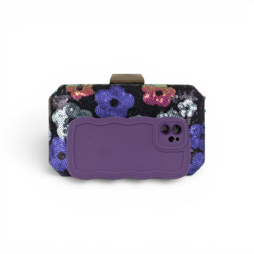 Bolsa Clutch Festa Bordada Floral Azul Marinho