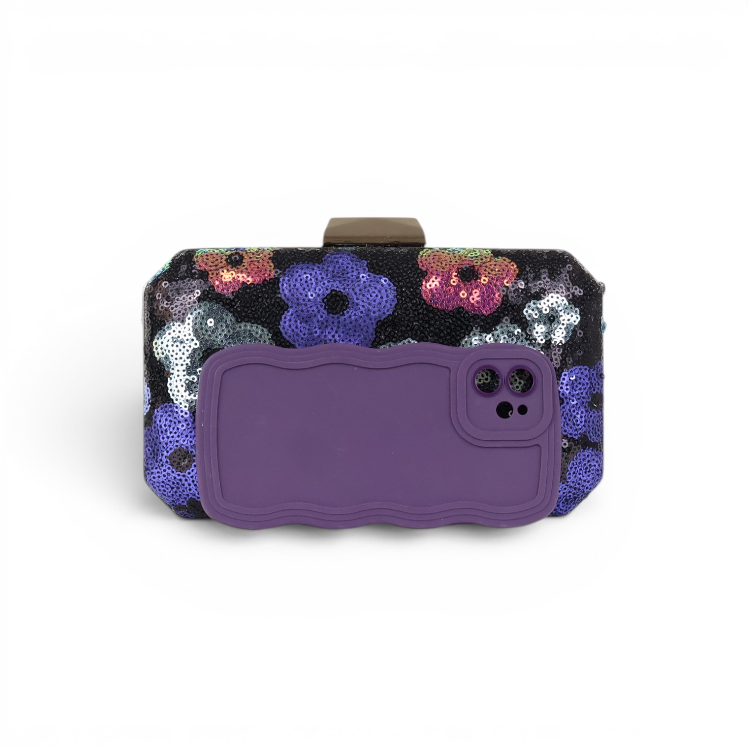 Bolsa Clutch Festa Bordada Floral Azul Marinho