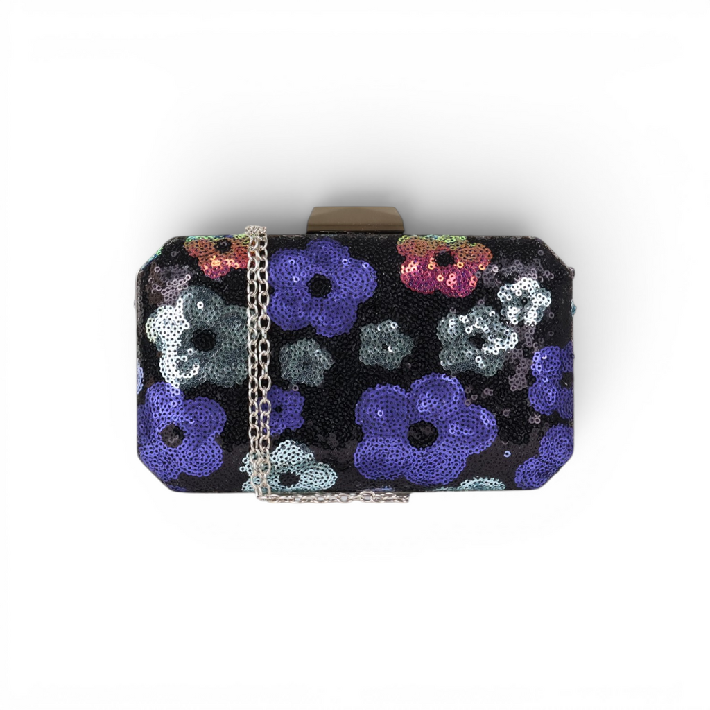 Bolsa Clutch Festa Bordada Floral Azul Marinho