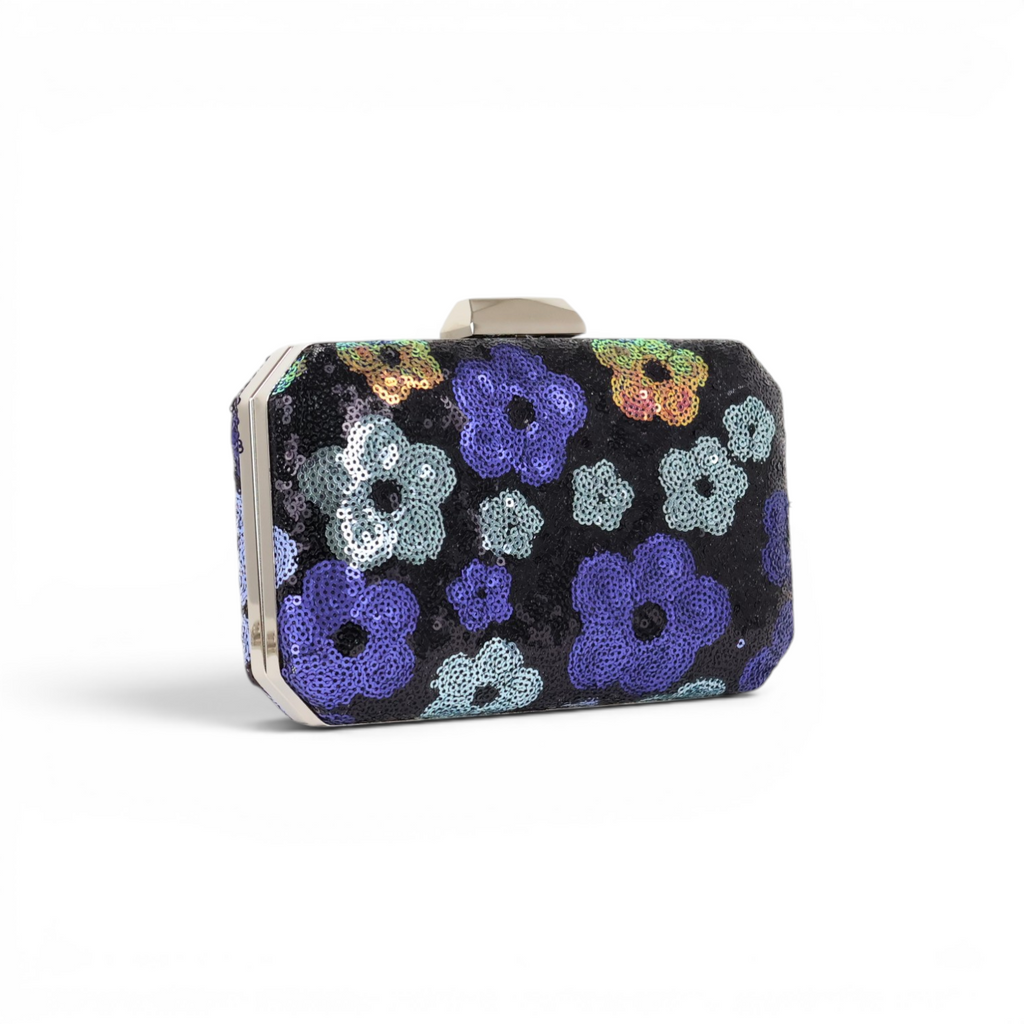 Bolsa Clutch Festa Bordada Floral Azul Marinho
