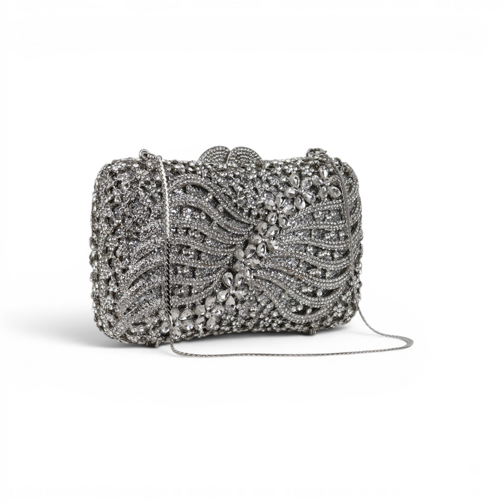 Bolsa Festa Clutch Pedraria Strass Prata