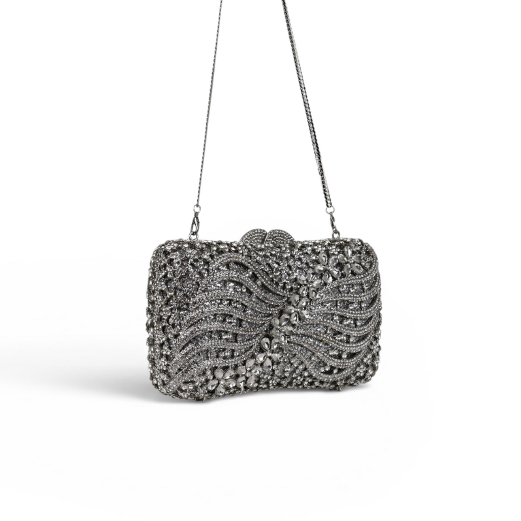Bolsa Festa Clutch Pedraria Strass Prata