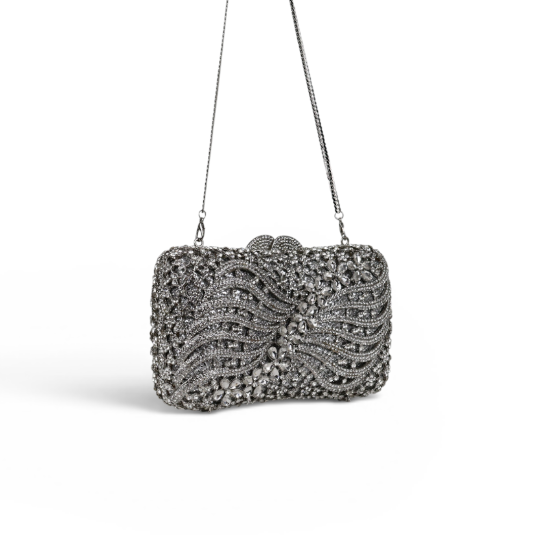 Bolsa Festa Clutch Pedraria Strass Prata