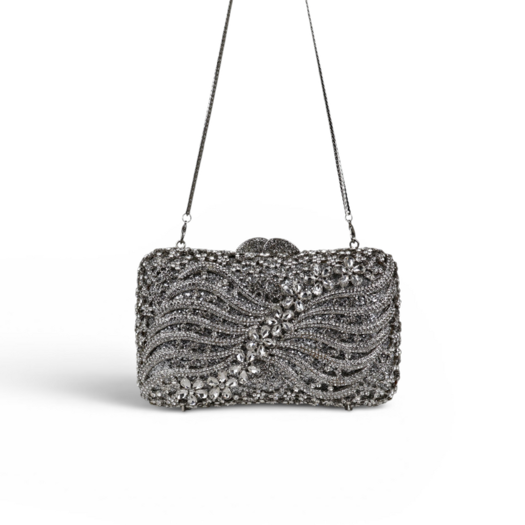 Bolsa Festa Clutch Pedraria Strass Prata