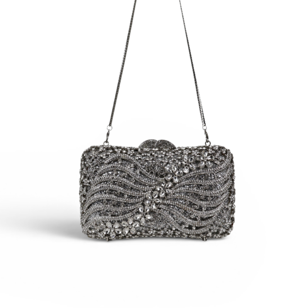 Bolsa Festa Clutch Pedraria Strass Prata