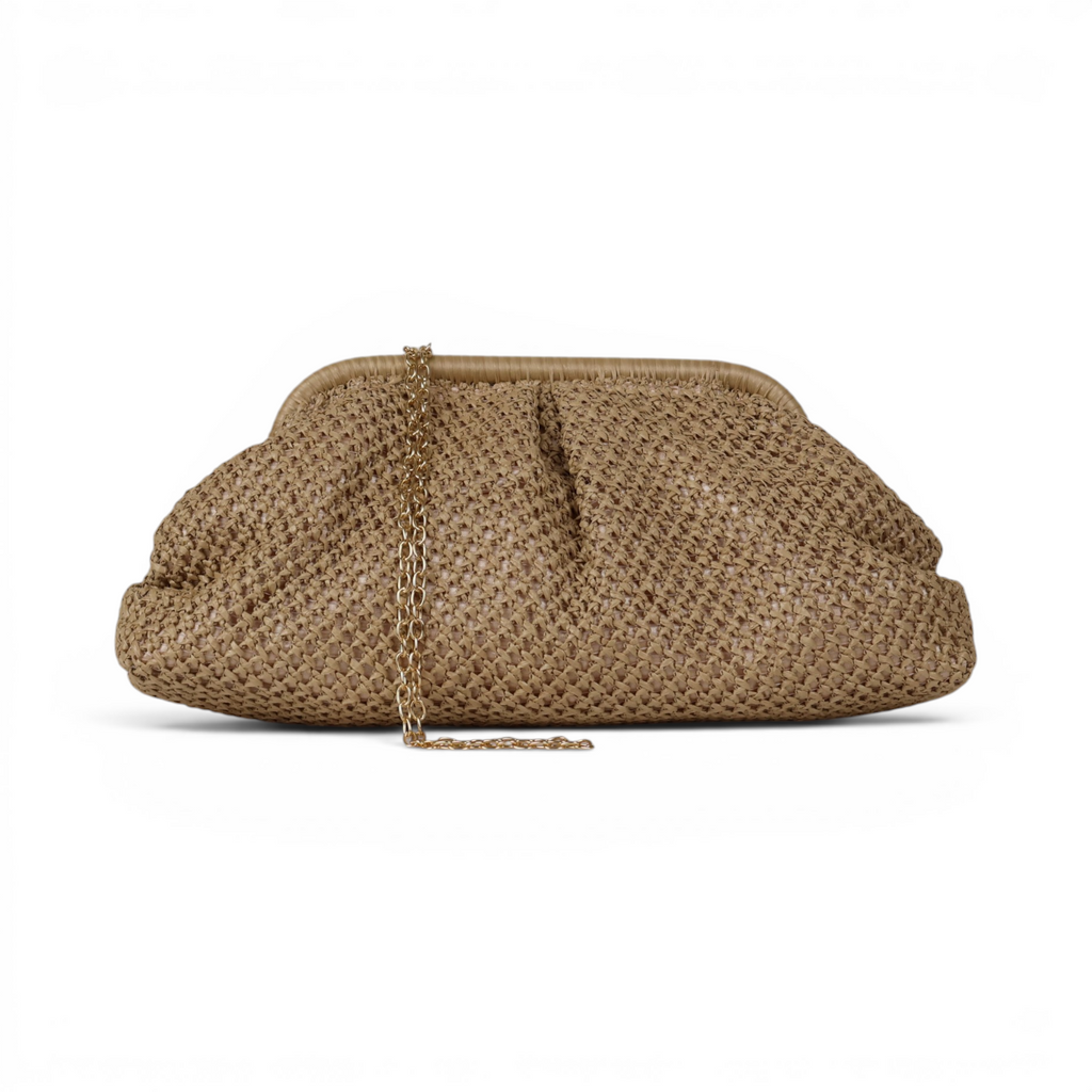 Bolsa de Festa Pouch Palha Bege Escuro