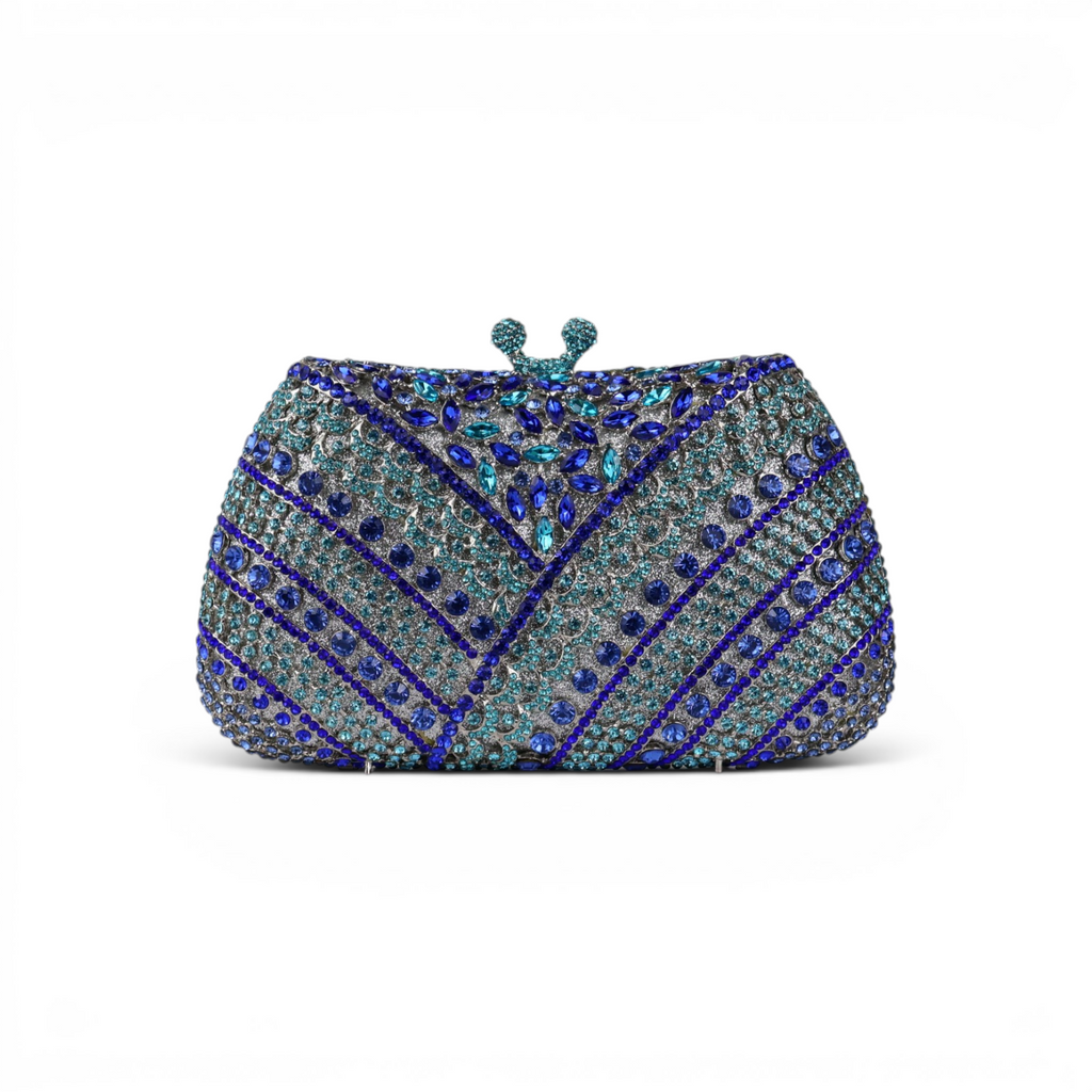 Bolsa Festa Clutch Pedraria Strass Azul e Turquesa