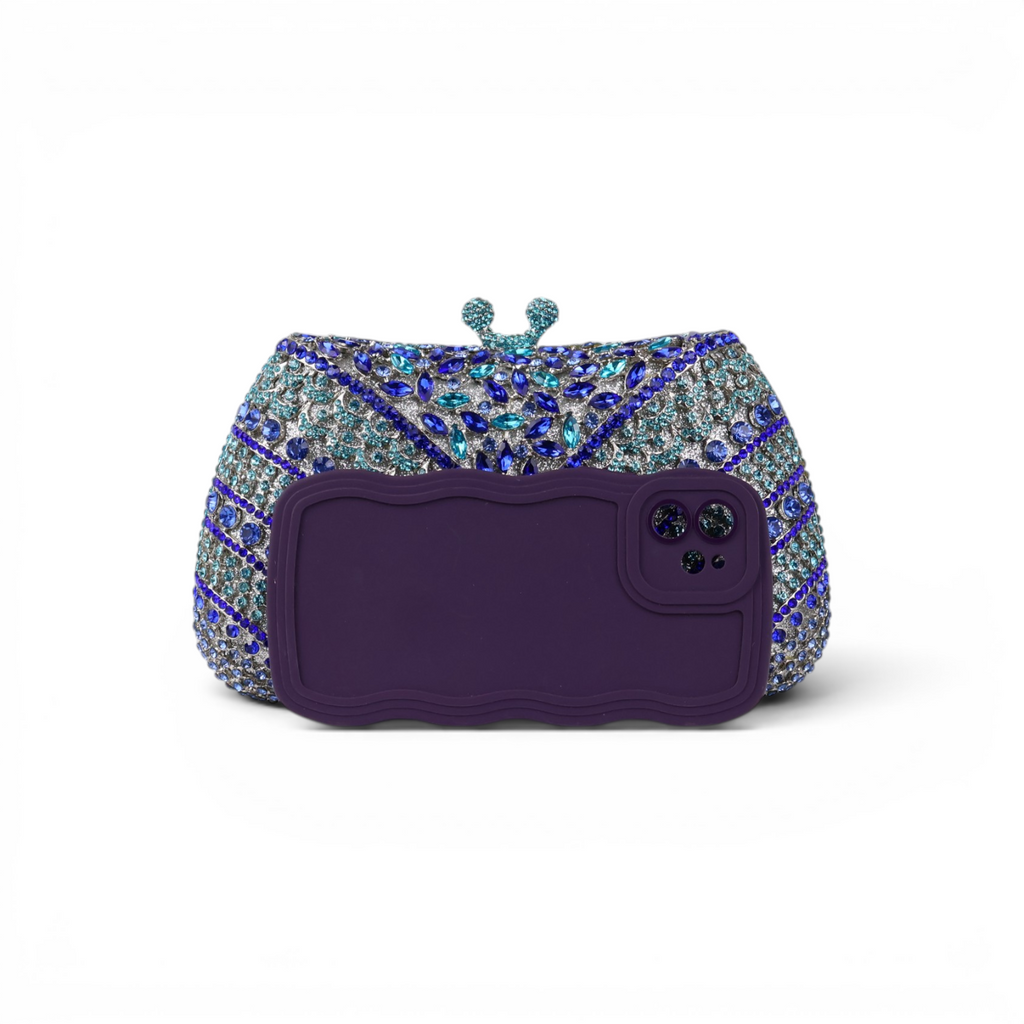 Bolsa Festa Clutch Pedraria Strass Azul e Turquesa