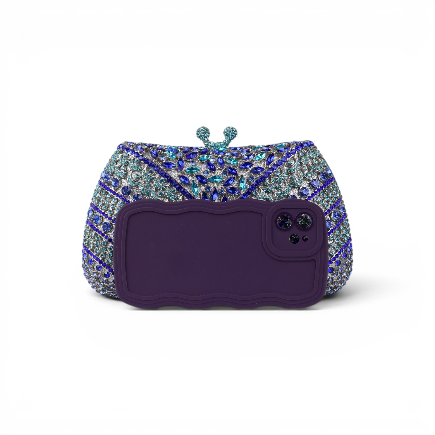 Bolsa Festa Clutch Pedraria Strass Azul e Turquesa