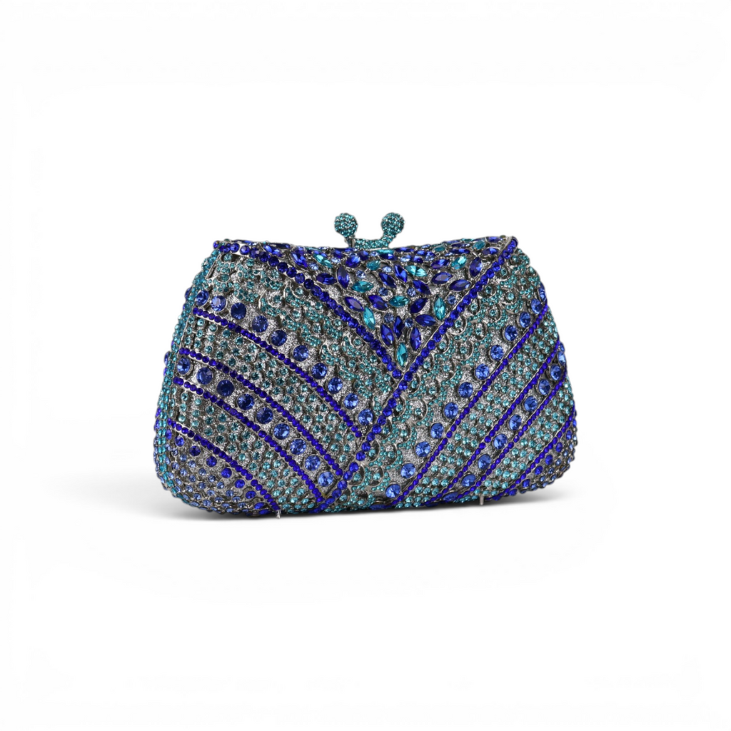 Bolsa Festa Clutch Pedraria Strass Azul e Turquesa