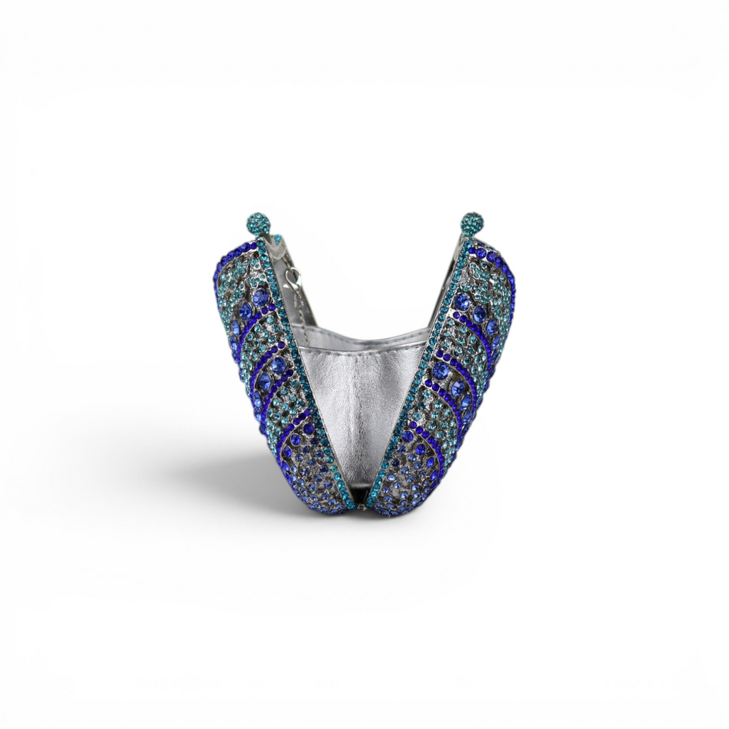 Bolsa Festa Clutch Pedraria Strass Azul e Turquesa
