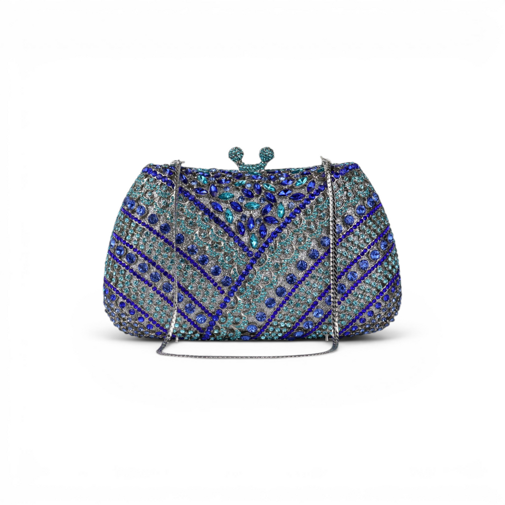 Bolsa Festa Clutch Pedraria Strass Azul e Turquesa