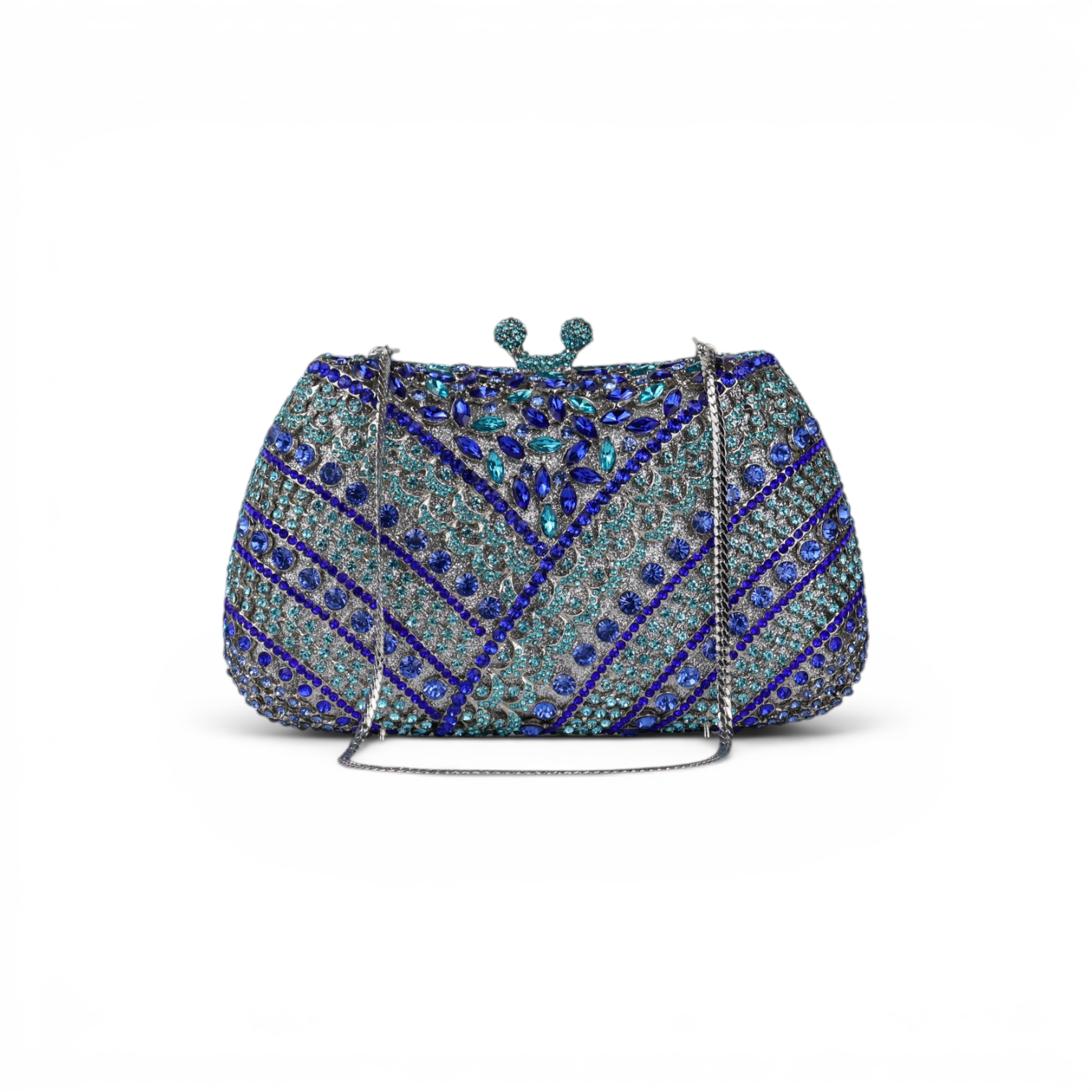 Bolsa Festa Clutch Pedraria Strass Azul e Turquesa