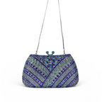 Bolsa Festa Clutch Pedraria Strass Azul e Turquesa