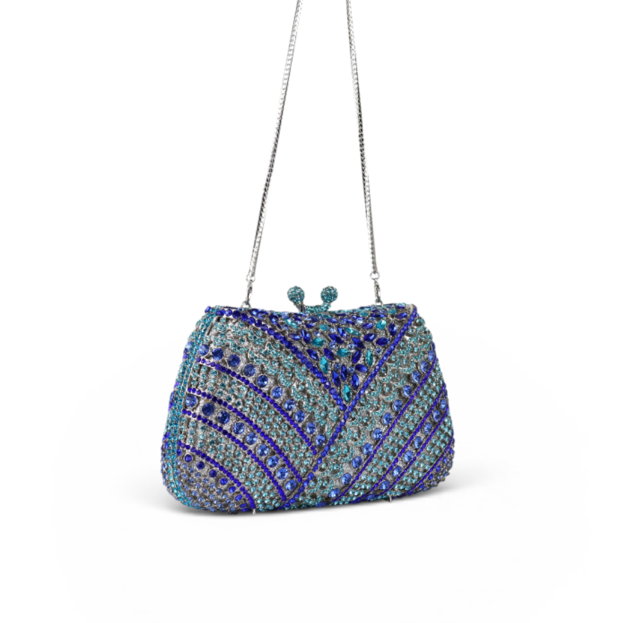 Bolsa Festa Clutch Pedraria Strass Azul e Turquesa
