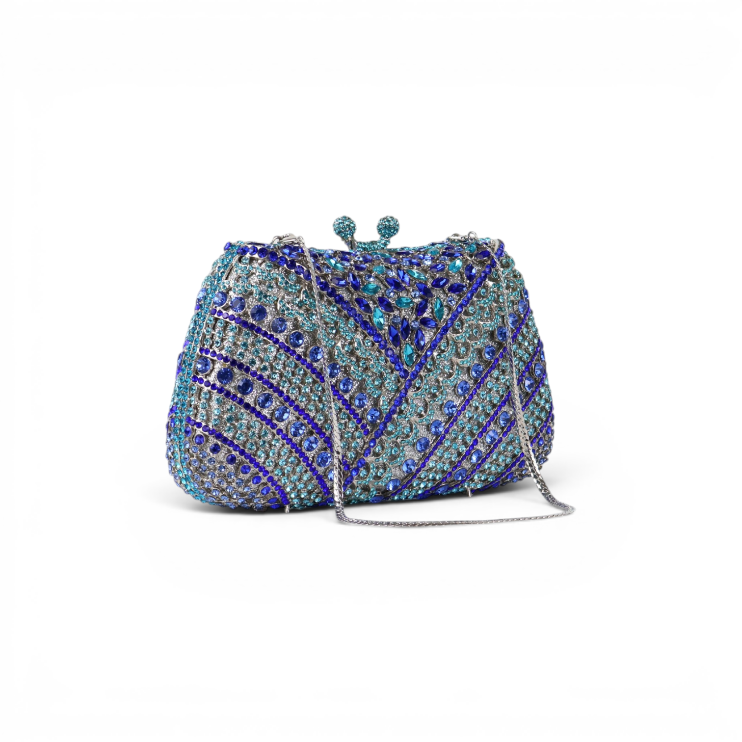 Bolsa Festa Clutch Pedraria Strass Azul e Turquesa