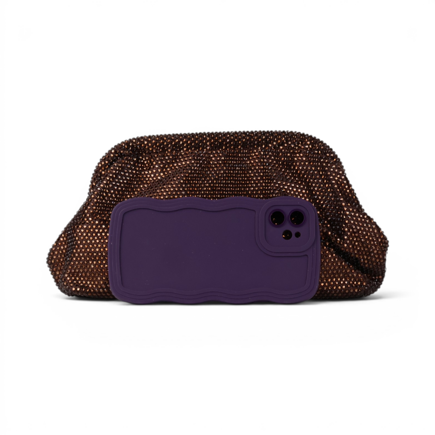 Bolsa Pouch Strass Marrom