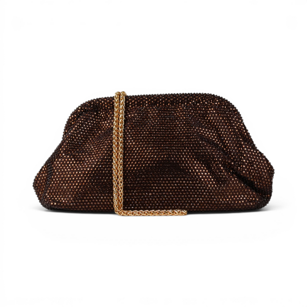 Bolsa Pouch Strass Marrom