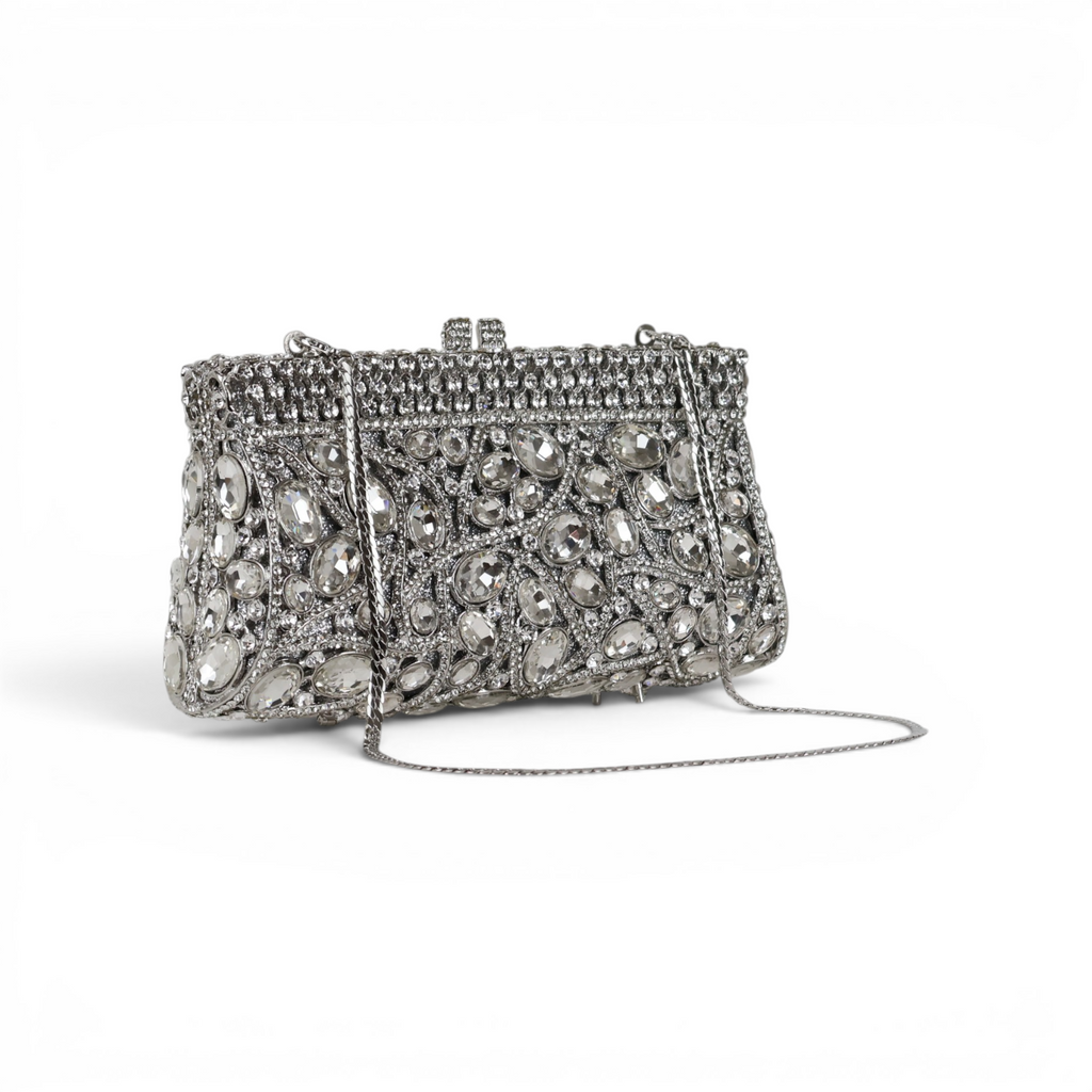 Bolsa Festa Clutch Pedraria Strass Prata