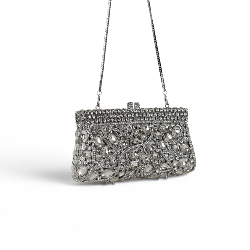 Bolsa Festa Clutch Pedraria Strass Prata