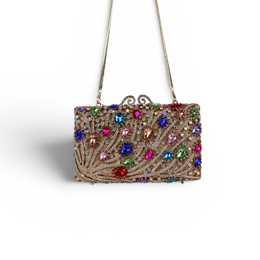 Bolsa Festa Clutch Pedraria Strass Colorida