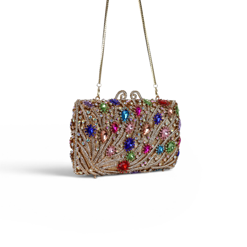 Bolsa Festa Clutch Pedraria Strass Colorida