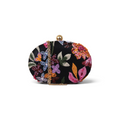 Bolsa Clutch Festa Bordada Flores Oval Preta