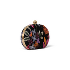 Bolsa Clutch Festa Bordada Flores Oval Preta