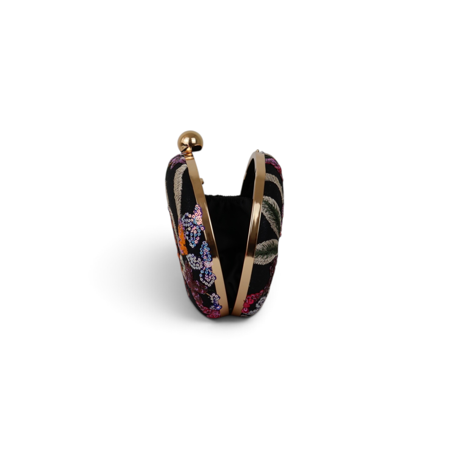 Bolsa Clutch Festa Bordada Flores Oval Preta