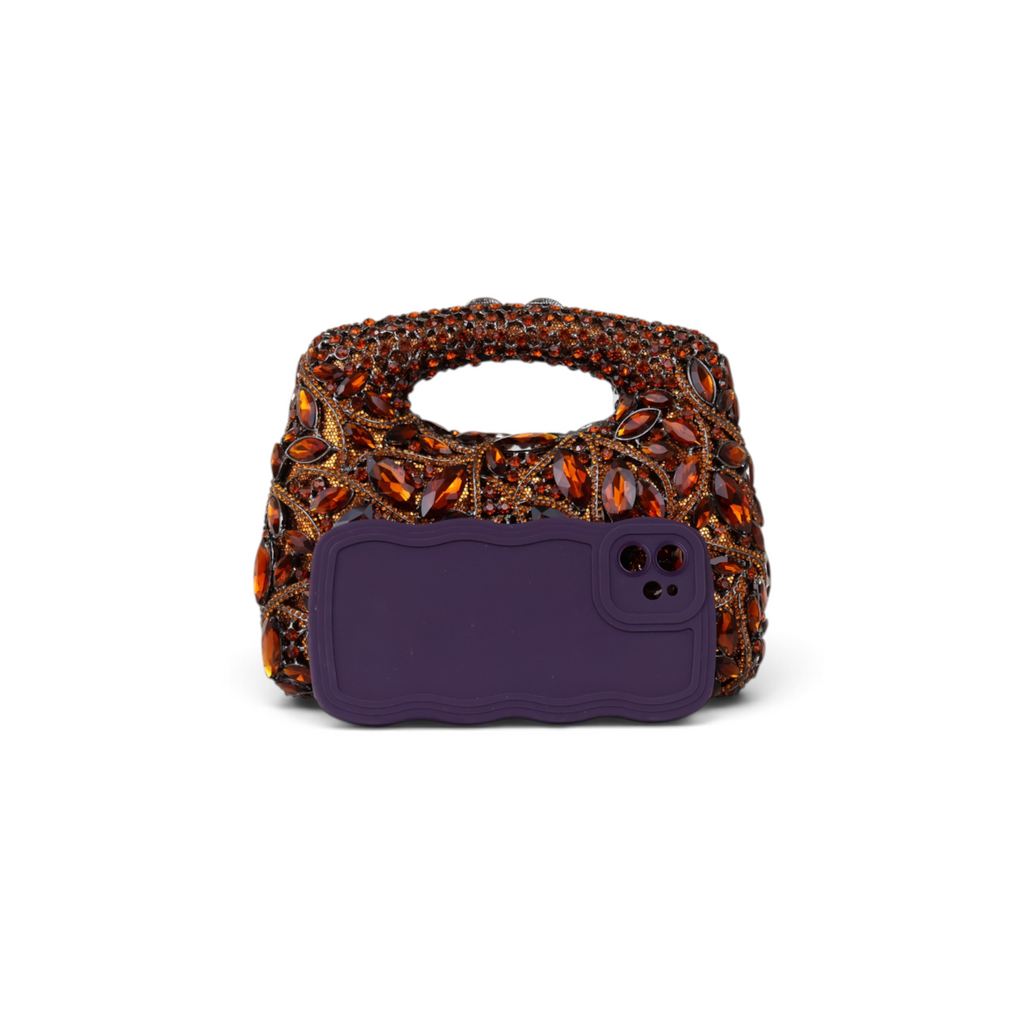 Bolsa Festa Clutch Pedraria Strass Laranja Marrom Âmbar