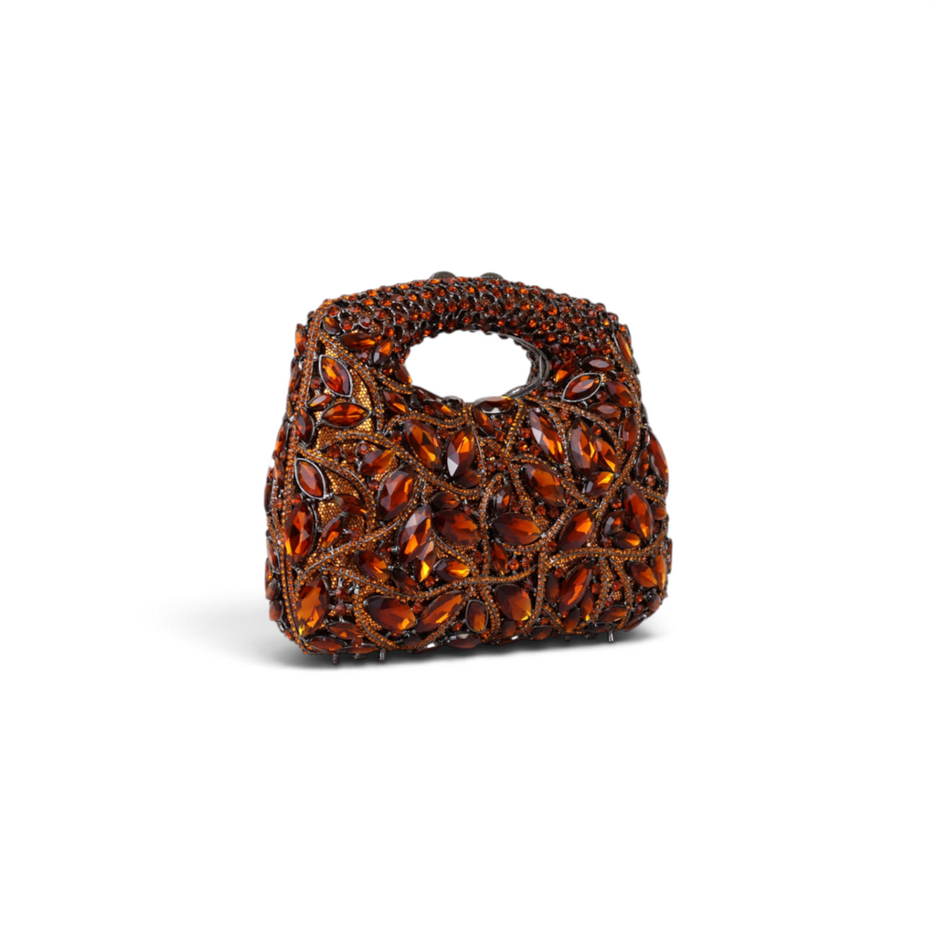 Bolsa Festa Clutch Pedraria Strass Laranja Marrom Âmbar