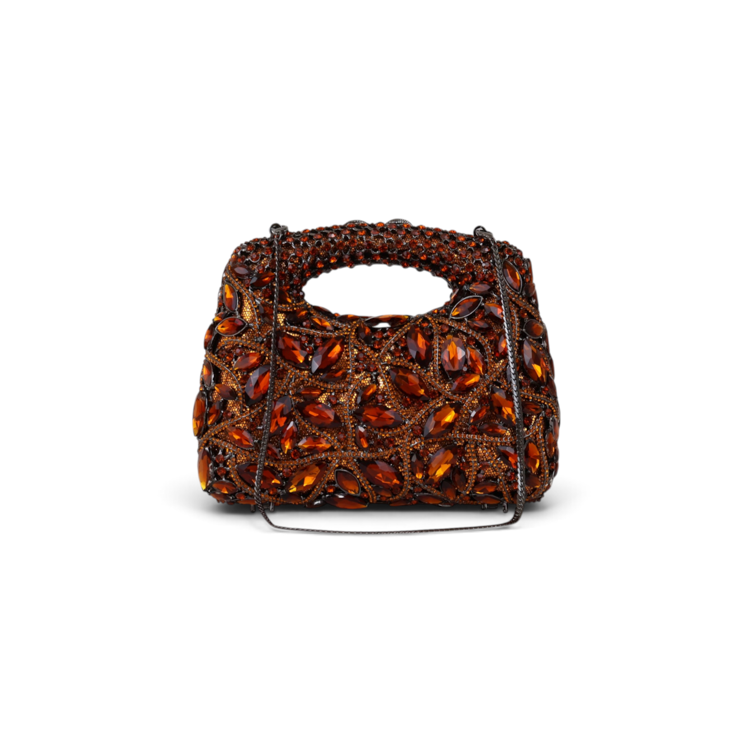 Bolsa Festa Clutch Pedraria Strass Laranja Marrom Âmbar