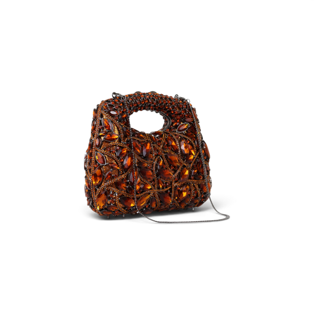 Bolsa Festa Clutch Pedraria Strass Laranja Marrom Âmbar