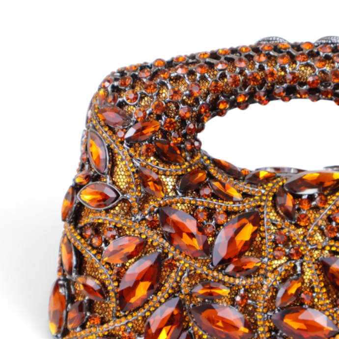 Bolsa Festa Clutch Pedraria Strass Laranja Marrom Âmbar