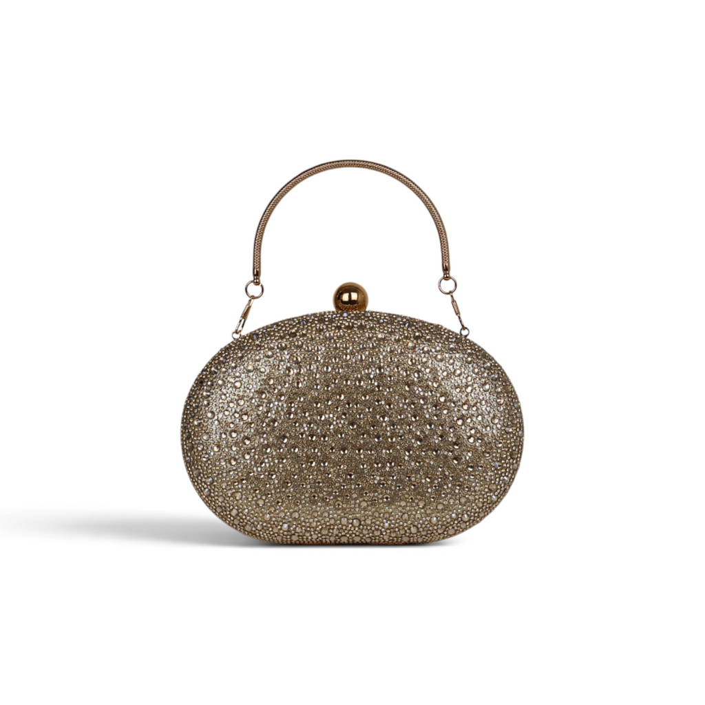 Bolsa Clutch Festa Pedraria Oval Dourada