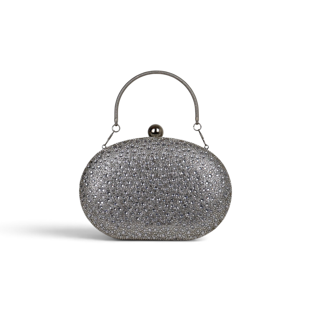 Bolsa Clutch Festa Pedraria Oval Prata