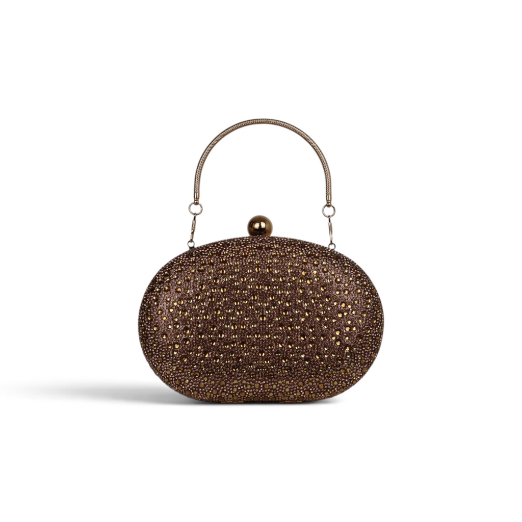 Bolsa Clutch Festa Pedraria Oval Marrom