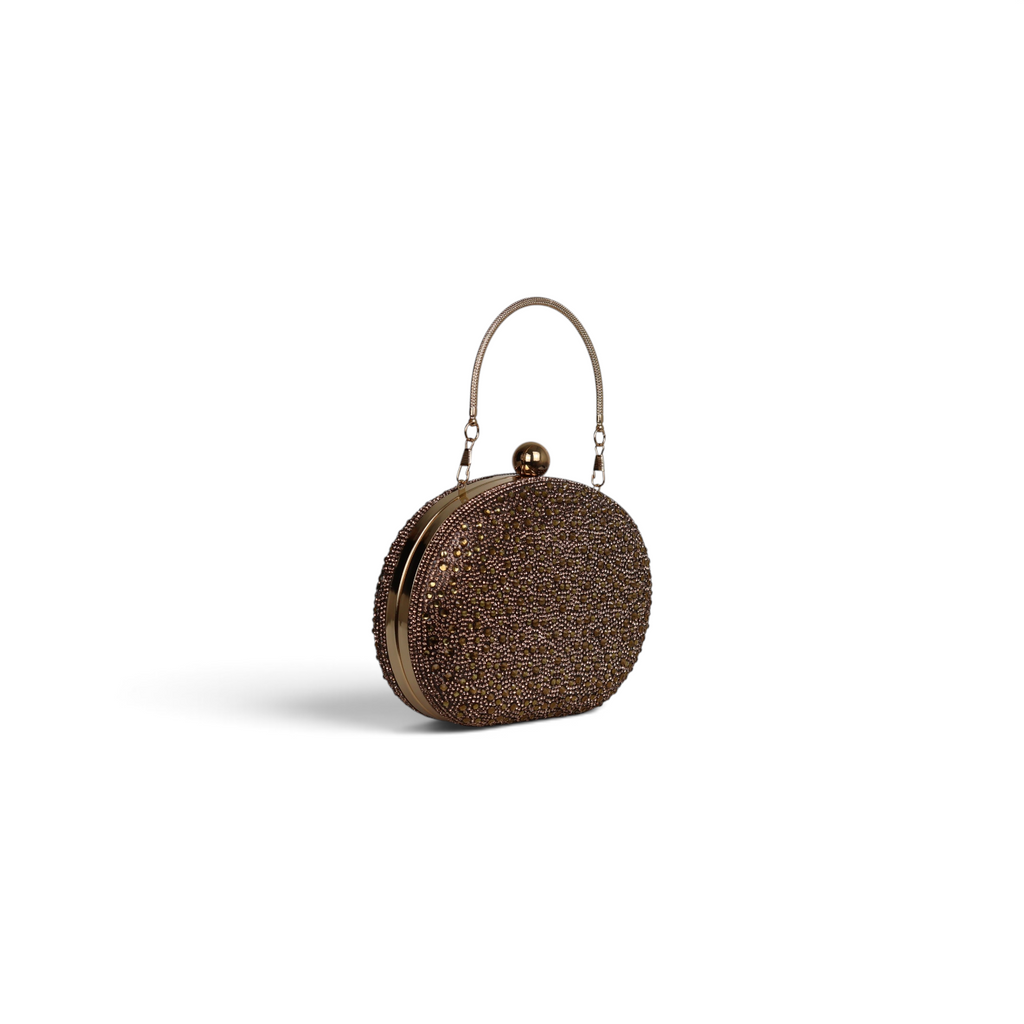 Bolsa Clutch Festa Pedraria Oval Marrom