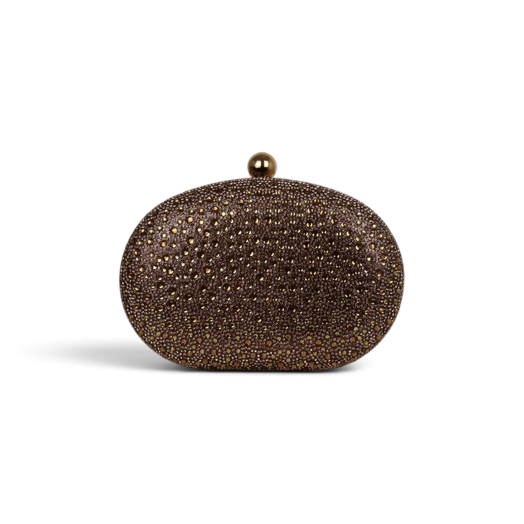 Bolsa Clutch Festa Pedraria Oval Marrom