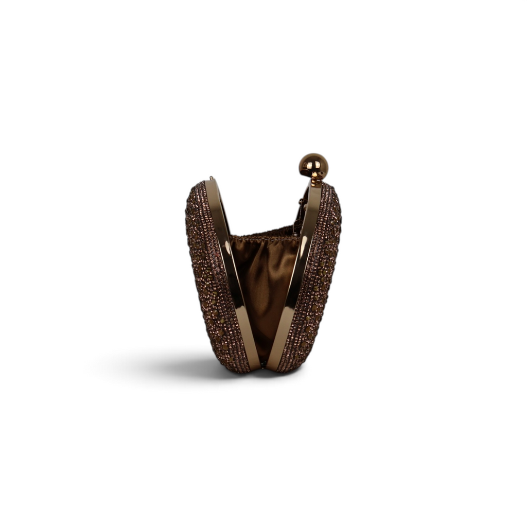 Bolsa Clutch Festa Pedraria Oval Marrom