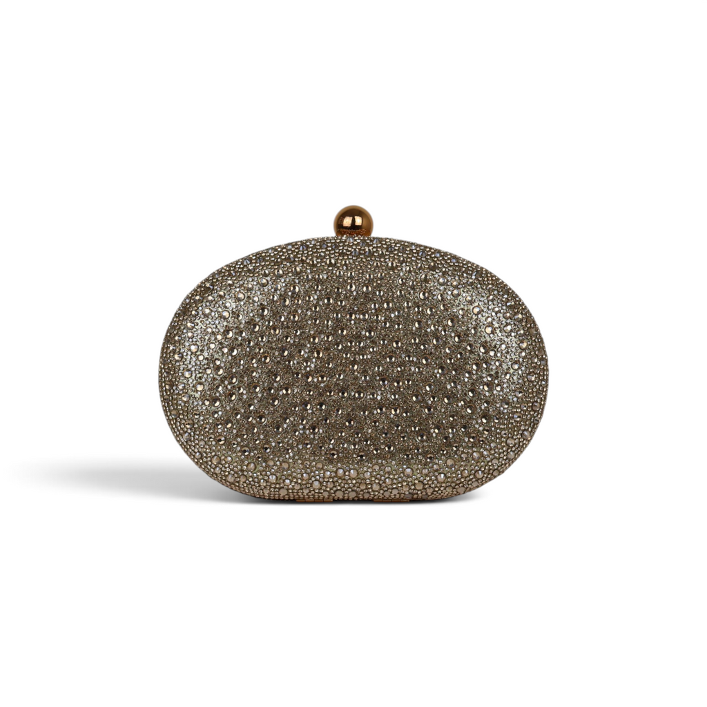 Bolsa Clutch Festa Pedraria Oval Dourada