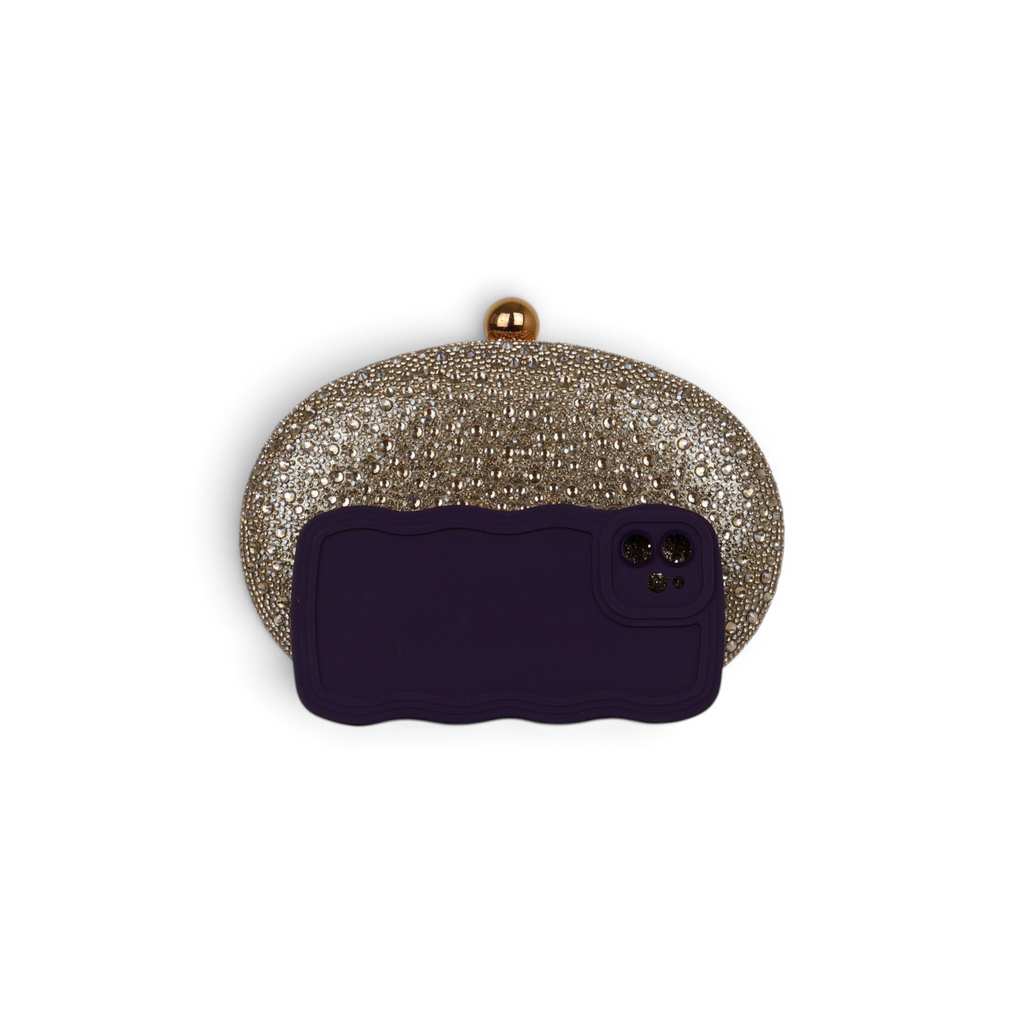 Bolsa Clutch Festa Pedraria Oval Dourada
