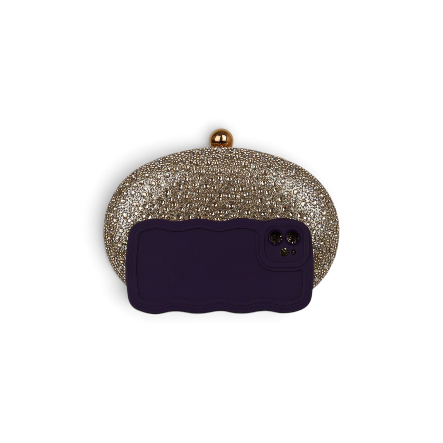 Bolsa Clutch Festa Pedraria Oval Dourada
