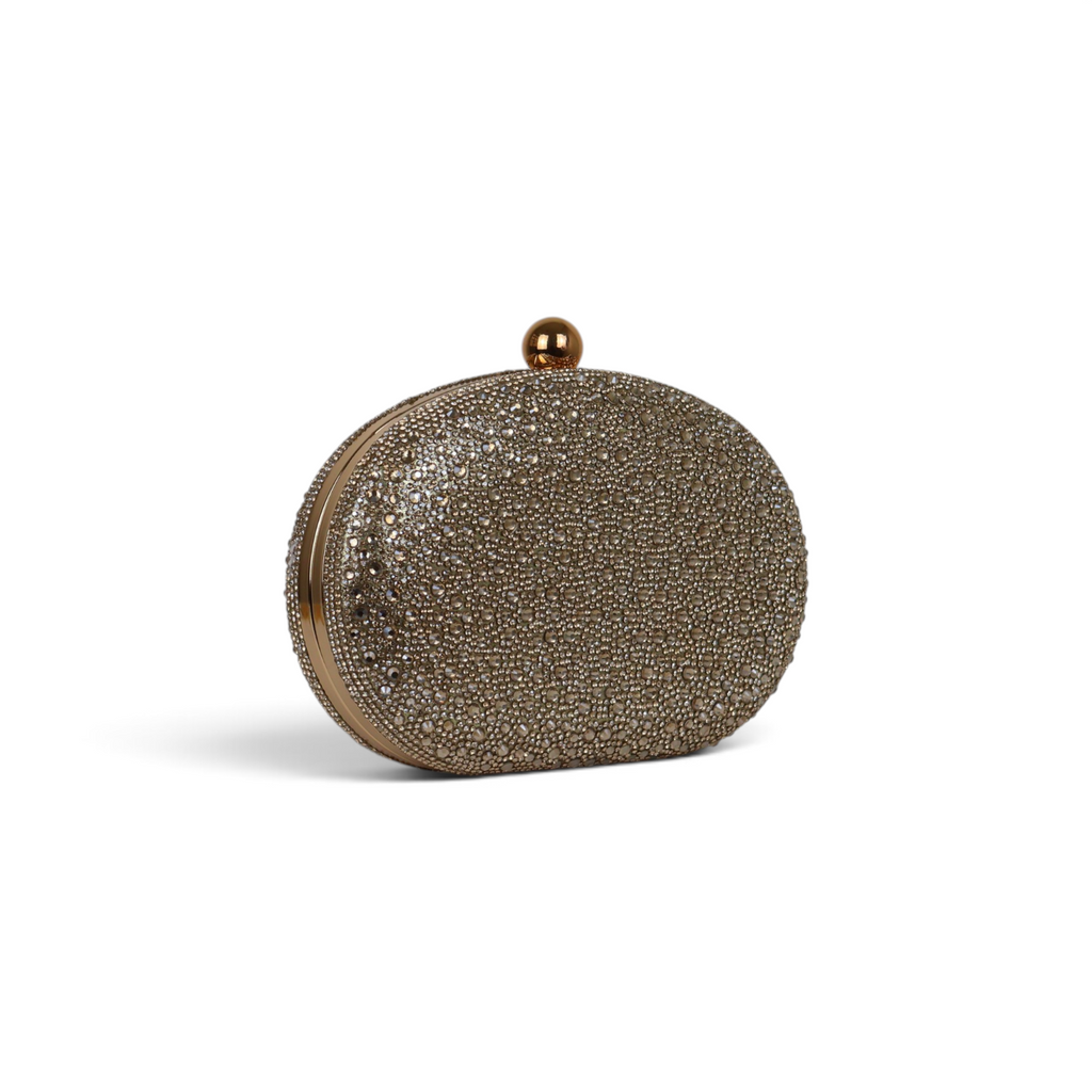 Bolsa Clutch Festa Pedraria Oval Dourada