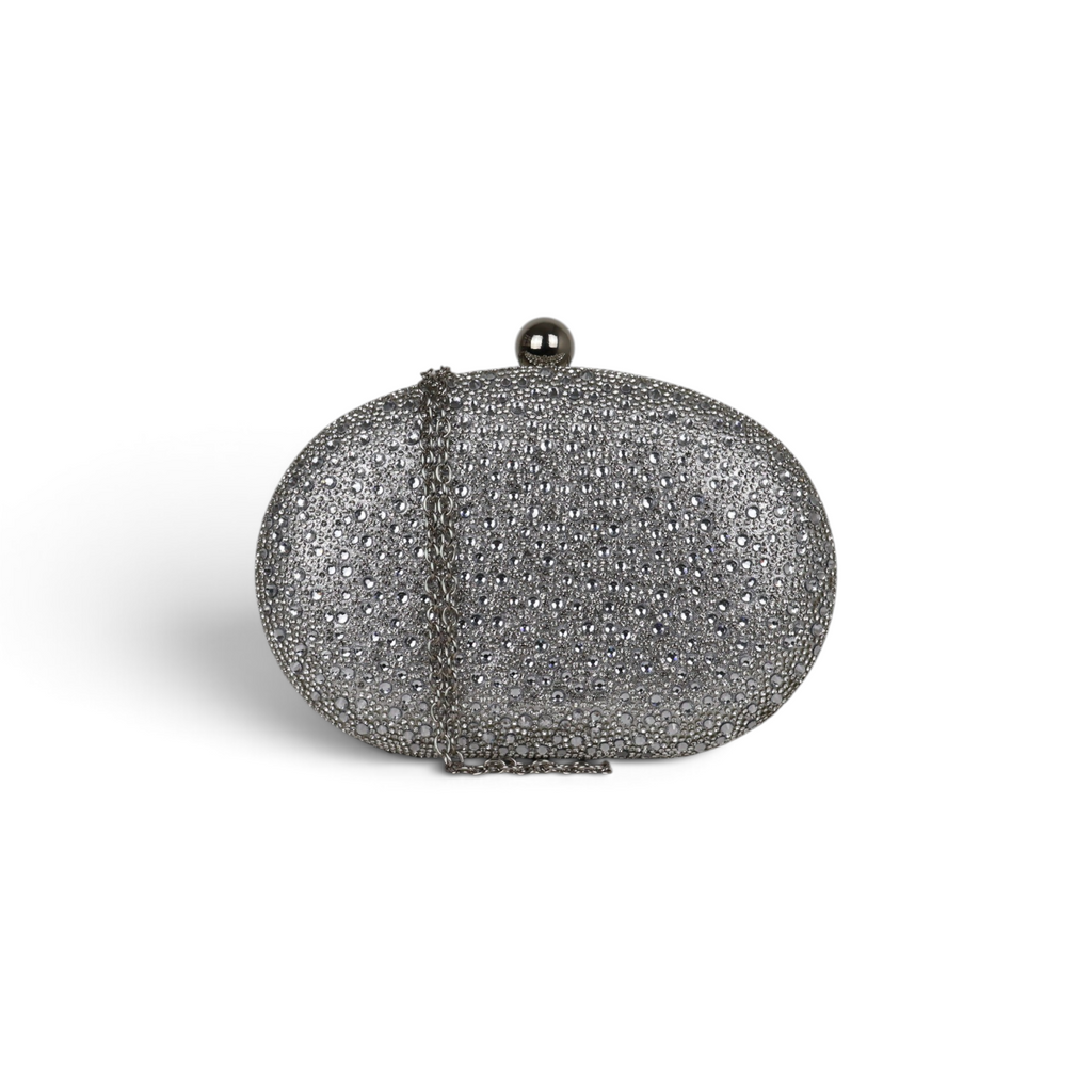 Bolsa Clutch Festa Pedraria Oval Prata