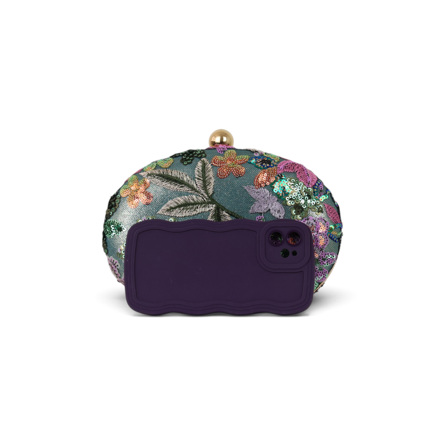 Bolsa Clutch Festa Oval Bordada Flores Verde