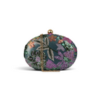 Bolsa Clutch Festa Oval Bordada Flores Verde