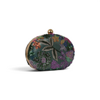 Bolsa Clutch Festa Oval Bordada Flores Verde