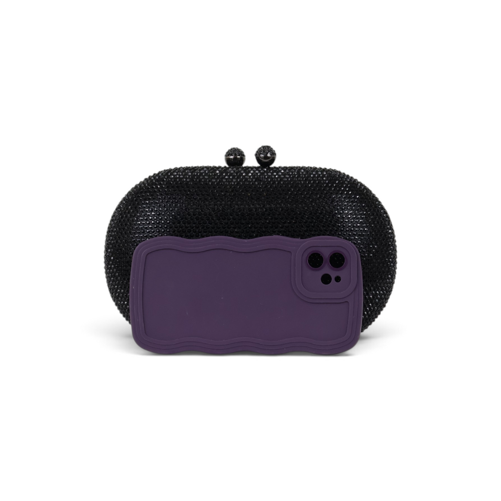 Bolsa Clutch Festa Pedraria Oval Preta